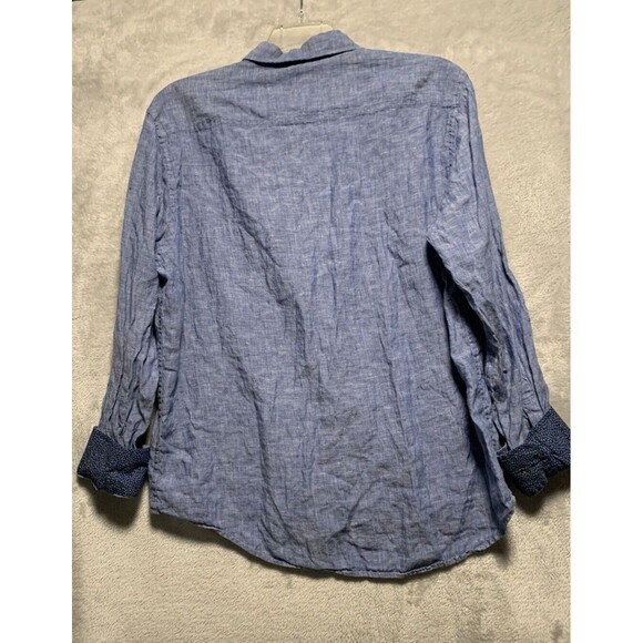 Joseph Abboud Linen Button-Up Shirt Men's XL Long Sleeve Heather Blue Flip Cuff - Picture 3 of 16